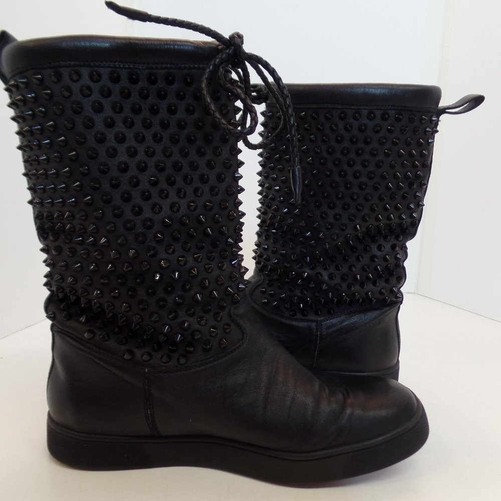 Christian Louboutin Sur La Pony Spike Napa Mid Calf Boots Black Leather Size 9 - Picture 13 of 16